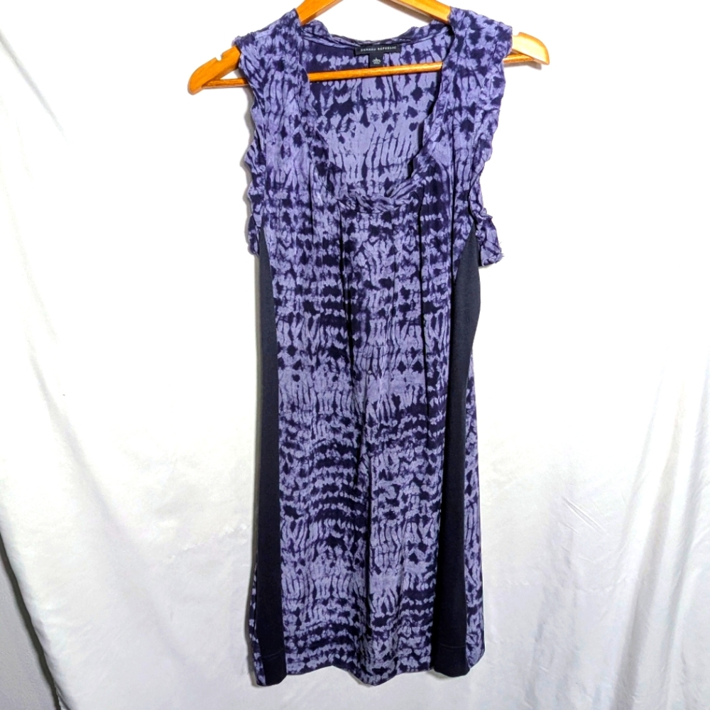 Banana Republic Silk Shift Midi Dress, Tie Dye Purple, Scoop Neck, Summer, Sz L